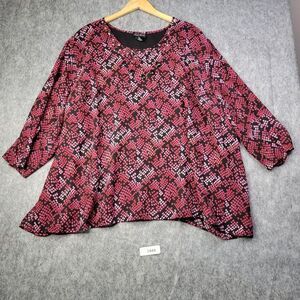 Maggie Barnes Women Top 5x Black Red Jeweled Plus Size Lined 3/4 Sleeve Popover